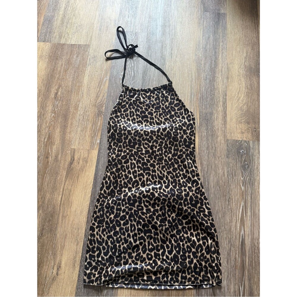 Wild Fable Leopard Print Satin Slip Dress Halter Mini Y2K